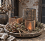 Vierkant windlicht Rusty Look – Landelijke glazen windlichten