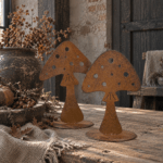 Roestkleurige paddenstoel metaal – 20 of 22 cm | Landelijke herfstdecoratie