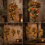 Roest dennenappel hanger met schelpjes – Landelijke decoratie – 3 maten
