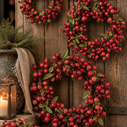 Kunst rozenbottel krans rood – Landelijke herfstkrans – 20, 25 en 35 cm