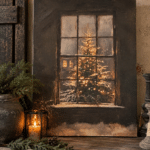 Kerstcanvas – Model 1- Kerstboom achter het raam | Landelijke kerstdecoratie
