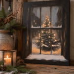 Landelijk Kerstcanvas – Model 6 -Besneeuwde Kerstboom in Winterse Nacht