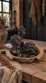 Decoratieve artisjokken zwart – set van 3 met of zonder houten schaal