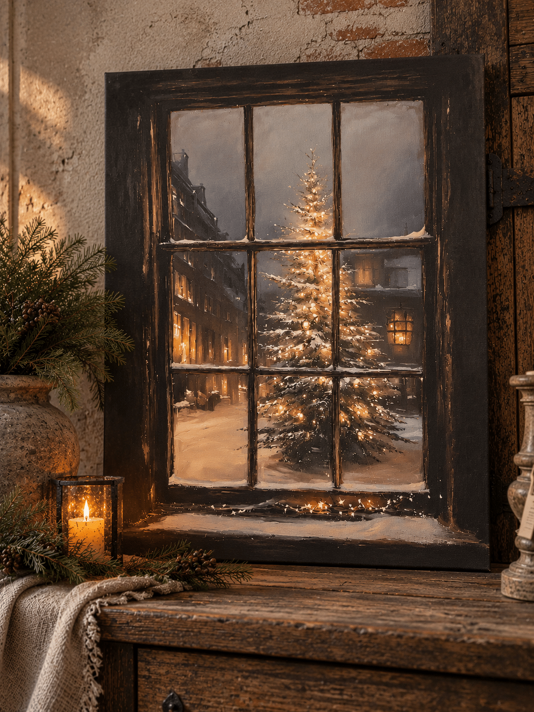 Landelijk Kerstcanvas – Model 5 -Kerstboom in Sfeervol Winterdorp Landelijk Kerstcanvas – Model 5 -Kerstboom in Sfeervol Winterdorp