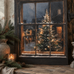Landelijk Kerstcanvas – Model 4 -Verlichte Kerstboom met Winterse Skyline
